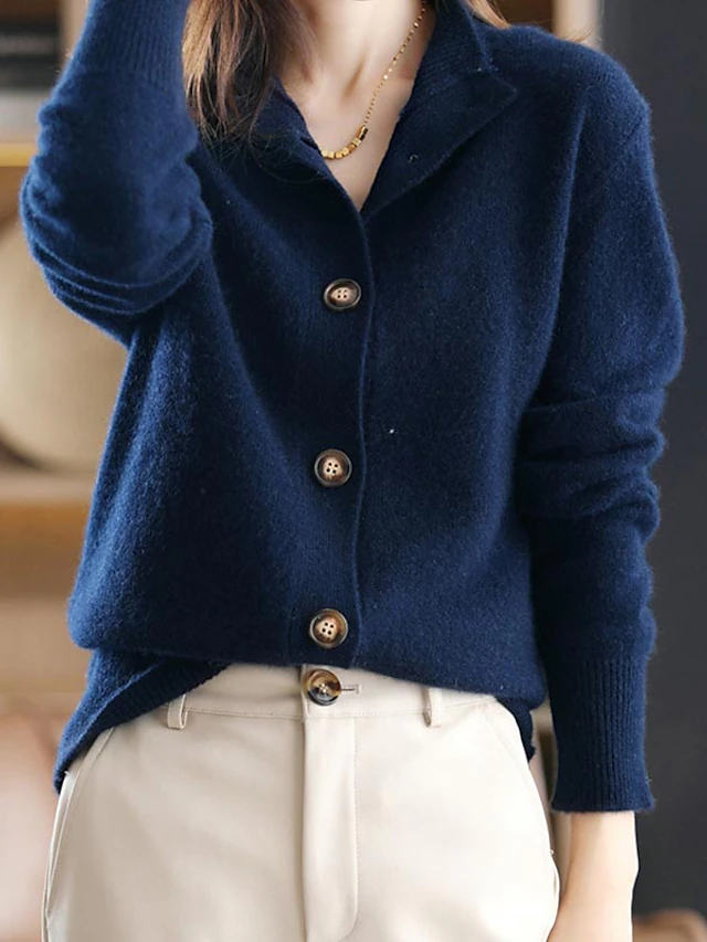 Women's Cardigan Sweater Stand Collar Knit Acrylic Button Knitted Fall ...