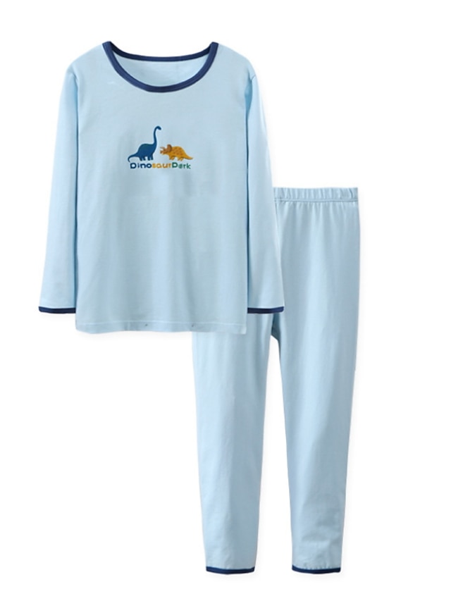  Kinderen Jongens Pyjama  2-delig Lange mouw blauw Dinosaurus Brief dier Katoen Voor Binnen Actief Basic Lang 3-10 jaar / Herfst / Lente