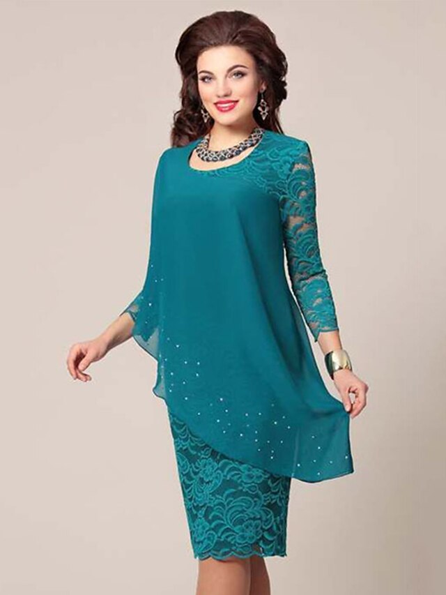  Dames Halflange jurk Feestjurk Werk Jurk Schede jurk Kerk jurk Volwassen Elegante jurk Kantoor Afspraakje Teaparty Normale pasvorm Heldere kleur 3/4 mouw Strakke ronde hals Marineblauw blauw Groen