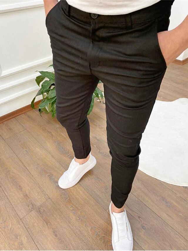 Mens Clothing Mens Bottoms | Mens Casual Trousers Chinos Pocket Full Length Pants Casual Daily Micro-elastic Solid Color Cotton 