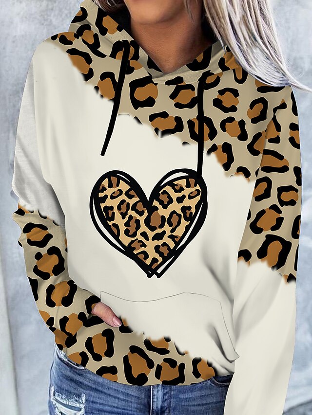 Women's Plus Size Hoodie Hoodie Sweatshirt Pullover Heart Leopard Cat ...