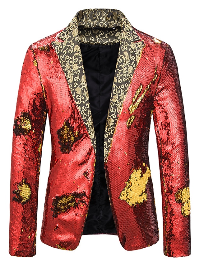 Mens Clothing Mens Outerwear | Mens Blazer Regular Sequins Pocket Coat Black Blue Purple Gold Red Casual Party Fall Single Breas