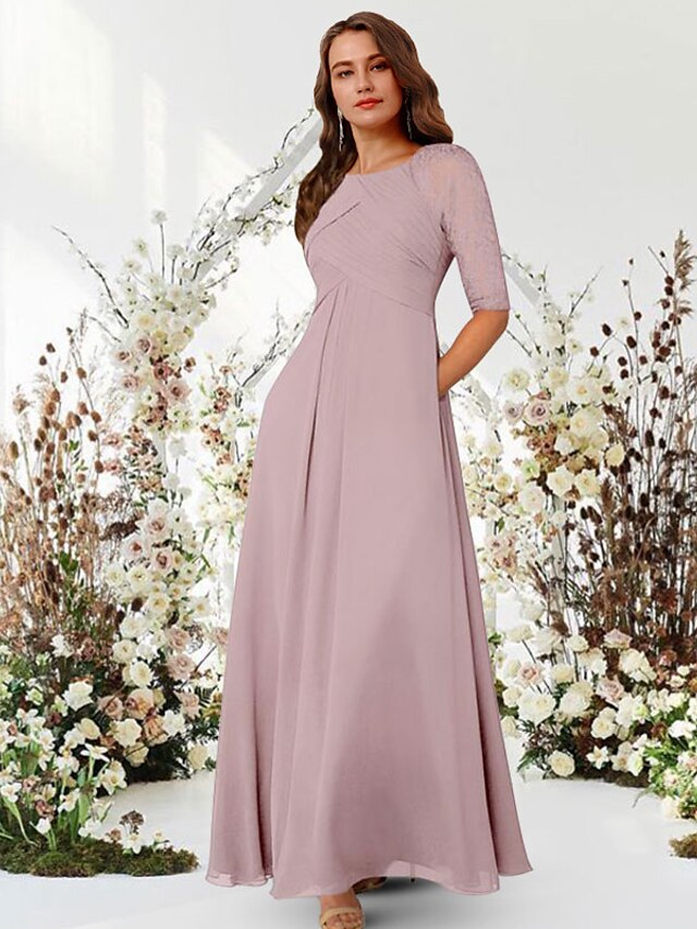 A-Line Evening Gown Elegant Dress Wedding Guest Formal Evening Floor ...