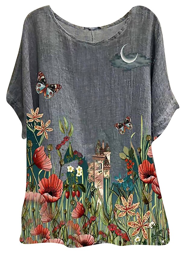 Women's Shirt Blouse Lotus Butterfly Dandelion Floral Heart Print Short ...