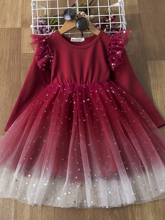 Baby & Kids Girls Clothing | Kids Little Girls Dress Galaxy Graphic A Line Dress Birthday Daily Performance Ruched Mesh Lace Red