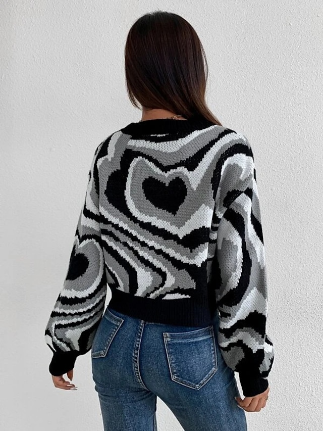 Womens Clothing Sweaters & Cardigans | Womens Sweater Pullover Jumper Knitted LOVE Heart Valentines Day Geometric Stylish Basic 