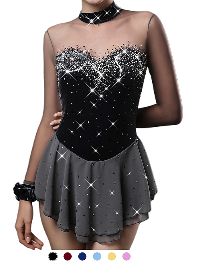 Robe de Patinage Artistique Femme Fille Patinage Robes Tenue Rose clair