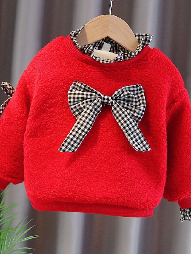 Baby & Kids Girls Clothing | Kids Girls Sweatshirt Long Sleeve Blushing Pink Red Plaid Tie Knot Indoor Outdoor Active Cute 2-8 Y