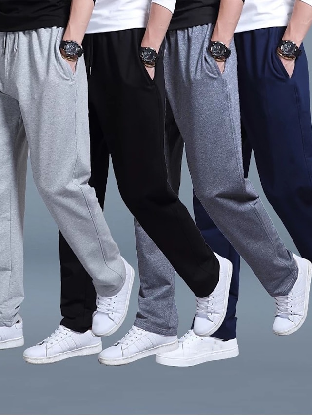  Men's Straight Pants Sweatpants Elastic Waistband Drawstring Athleisure Daily Leisure Sports Micro-elastic Outdoor Sports Plain Solid Color Mid Waist Black Gray Royal Blue S M L
