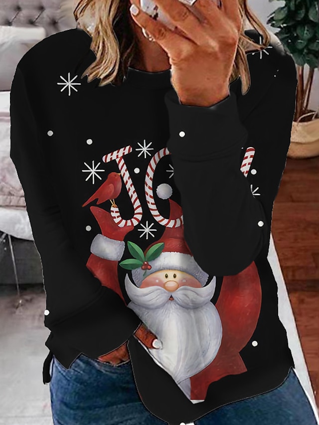  Pentru femei Plus Size Topuri Hanorac pulover Plisat Scrisă Imprimeu Manșon Lung Crewneck Șic Stradă Festival Crăciun Zilnic Spandex Toamnă Iarnă Negru Alb / Mărime Plus