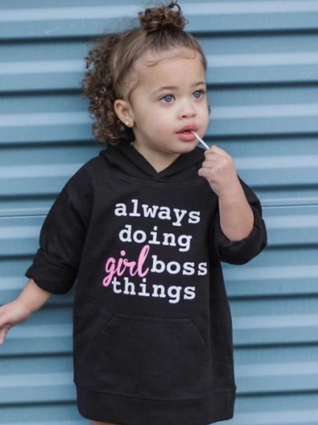 Baby & Kids Girls Clothing | Kids Girls Hoodie Long Sleeve Blushing Pink Black Letter Daily Outdoor Active Basic 2-8 Years - UF3