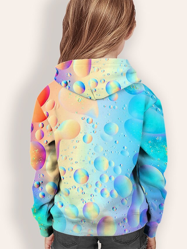 Baby & Kids Girls Clothing | Kids Girls Hoodie Long Sleeve Blue 3D Print Optical Illusion Pocket Daily Indoor Outdoor Active Fas