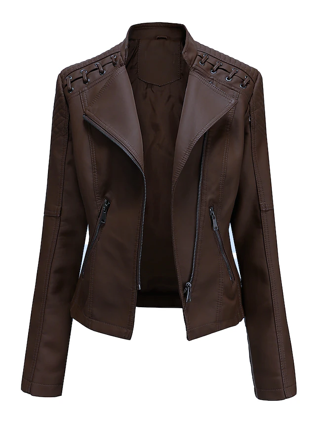 Women's Faux Leather Jacket Windproof Party Outdoor Street Shopping ...