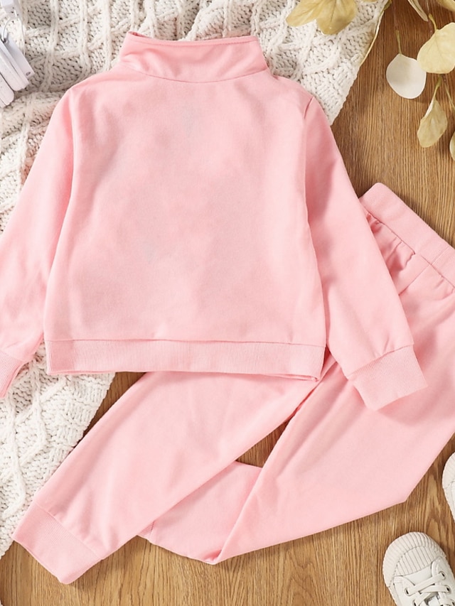 Baby & Kids Girls Clothing | Kids Girls Clothing Set 2 Pieces Long Sleeve Pink Letter Print Cotton Indoor Outdoor Daily Sweet Re