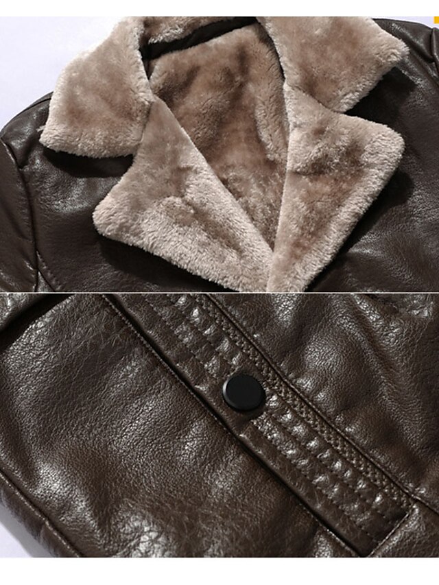Men's Shearling Coat Winter Coat Faux Leather Jacket Outdoor Street ...