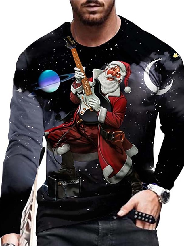 Men's Unisex Santa Claus Graphic Prints T Shirt Long Sleeve Shirt Crew ...