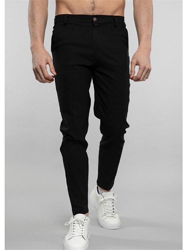 Mens Clothing Mens Bottoms | Mens Casual Trousers Chinos Pocket Full Length Pants Casual Daily Micro-elastic Solid Color Breatha