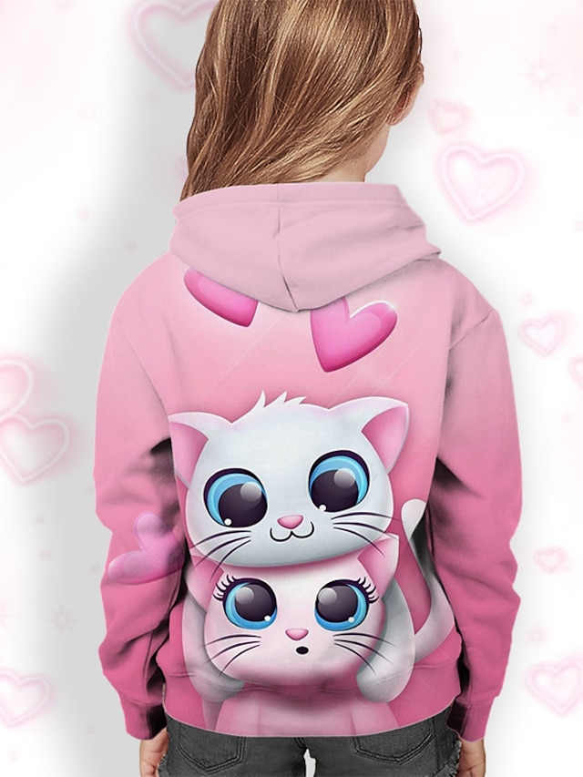 Baby & Kids Girls Clothing | Kids Girls Hoodie Long Sleeve Pink 3D Print Cat Animal Pocket Daily Indoor Outdoor Active Fashion D