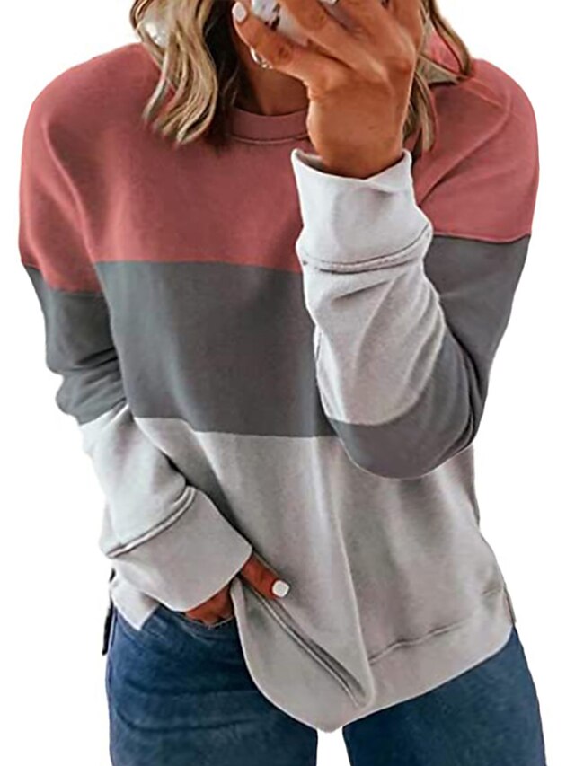 Womens Clothing Plus Size Collection | Womens Plus Size Tops Pullover Sweatshirt Color Block Patchwork Long Sleeve Crewneck Hood