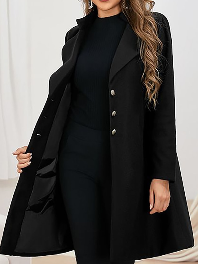 Womens Clothing Womens Outerwear | Womens Coat Daily Winter Long Coat Regular Fit Elegant Jacket Long Sleeve Solid Color Patchwo