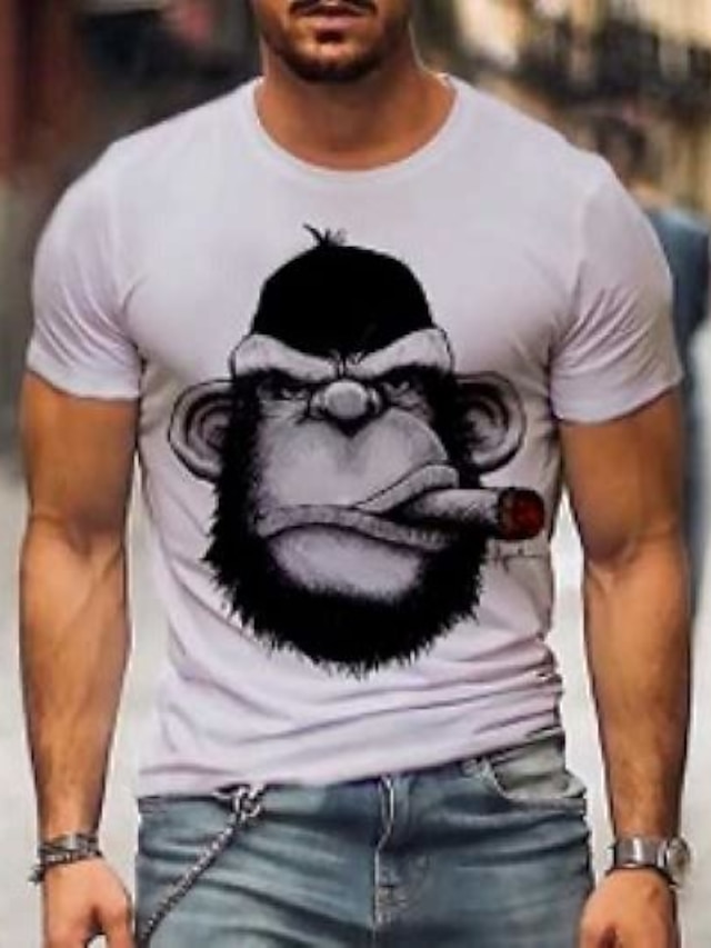  Orangutan Bianco maglietta Magliette Per uomo Grafico Misto cotone Camicia Innovativo Grande e alto Camicia Manica corta Maglietta comoda Informale Da mare Estate Abbigliamento di stilista S M L XL