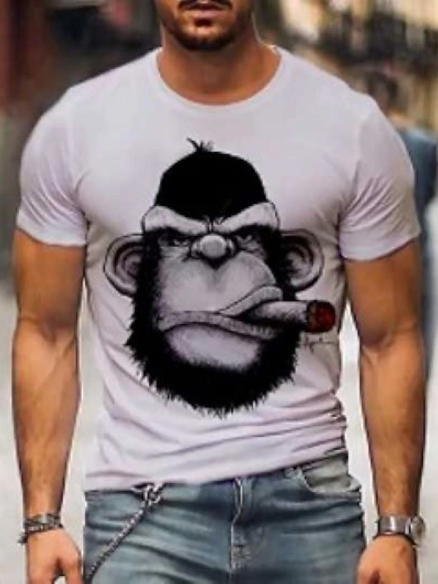 Men's Orangutan T Shirt Tee 100% Cotton Short Sleeve Graphic Shirt White Comfortable Tee Vacation Casual Fashion Designer Clothing 6
