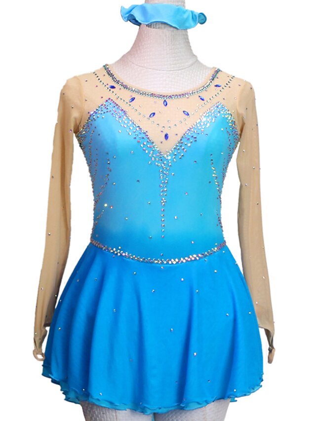 Sports & Outdoors Ice Skating | Figure Skating Dress Womens Girls Ice Skating Dress Outfits Blue Patchwork Asymmetric Hem Mesh S