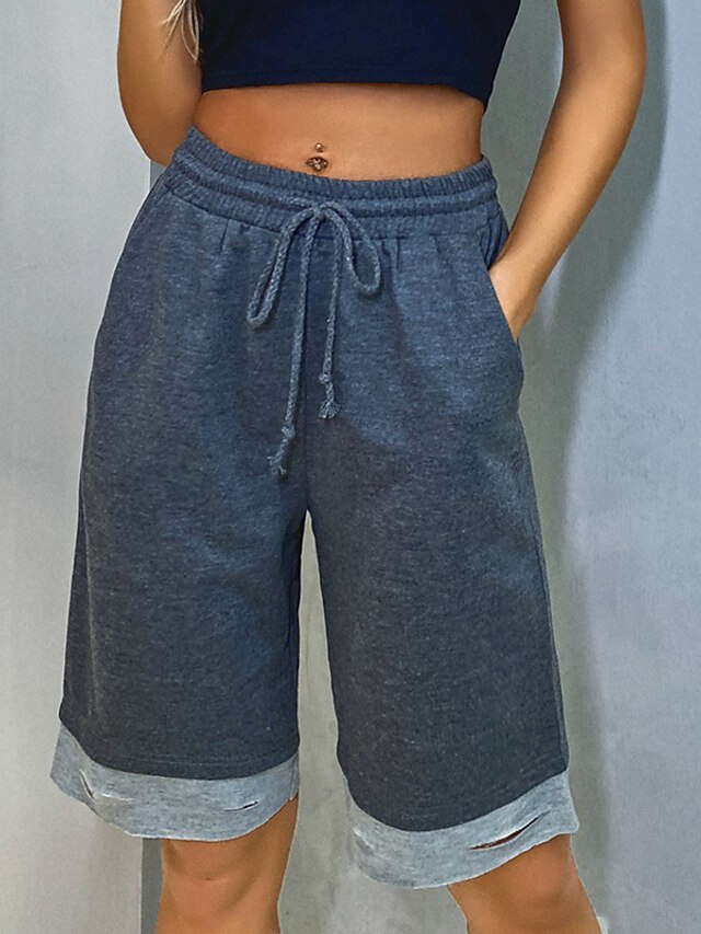 Mujer Ocasional / deportivo Ropa de calle Bermudas pantalones Cortado  Bolsillo rasgado Longitud de la rodilla Pantalones Deportes recreativos Fin  de semana Microelástico Plano Comodidad Media cintura 8890146 2022 – $20.33