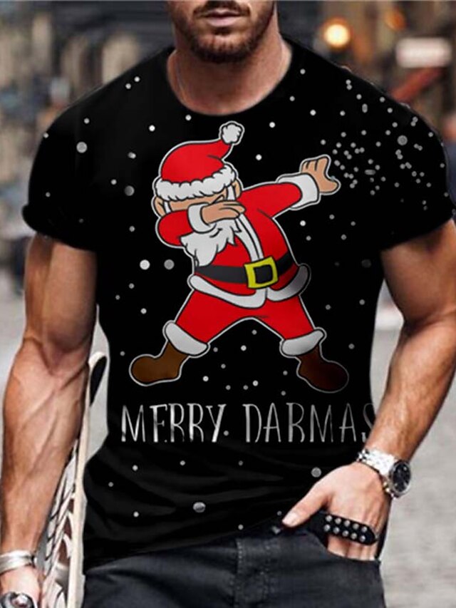 miesten unisex t-paita 3d print graafiset printit joulupukki print lyhythihaiset topit rento suunnittelija iso ja pitkä musta / kesä