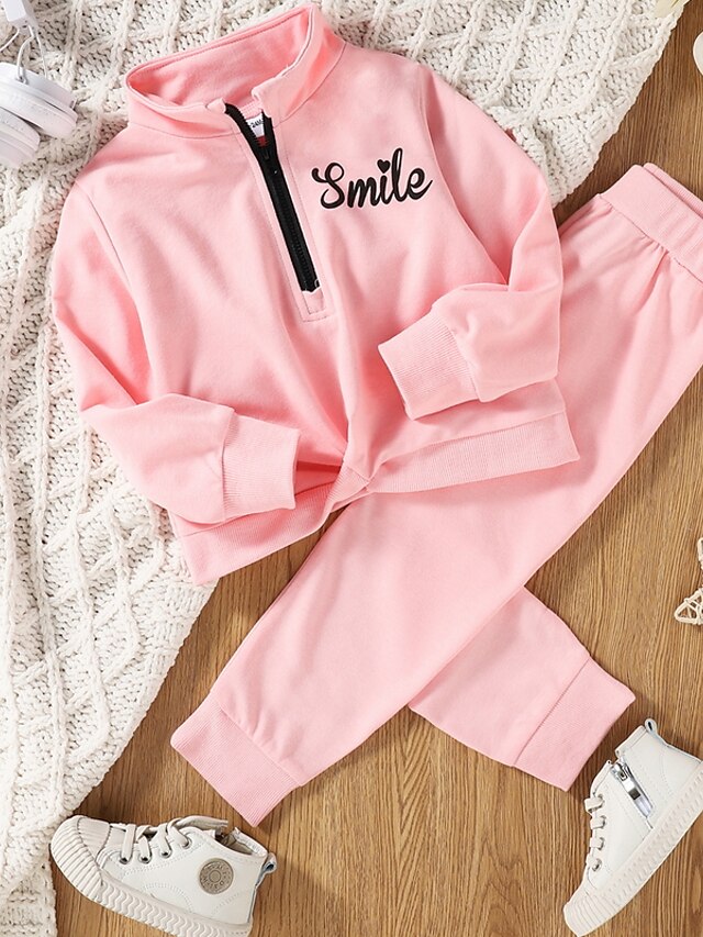 Baby & Kids Girls Clothing | Kids Girls Clothing Set 2 Pieces Long Sleeve Pink Letter Print Cotton Indoor Outdoor Daily Sweet Re