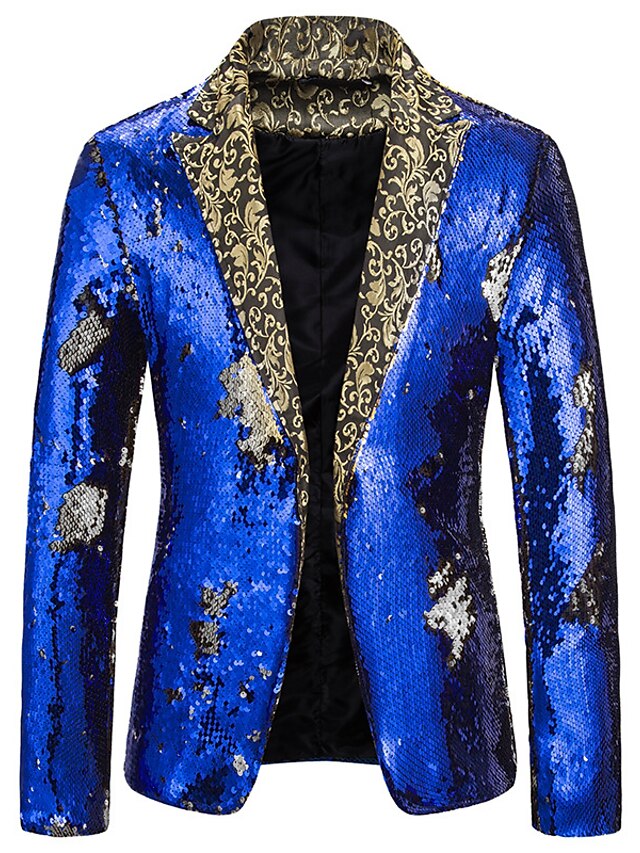 Mens Clothing Mens Outerwear | Mens Blazer Regular Sequins Pocket Coat Black Blue Purple Gold Red Casual Party Fall Single Breas