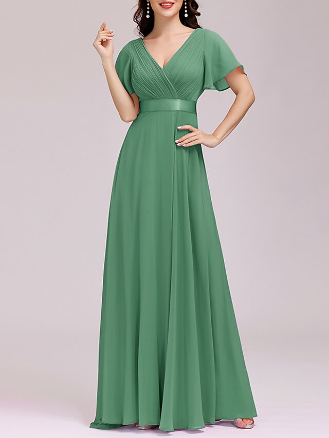 A-Line Empire Fall Wedding Guest Dress Red Green Dress Plus Size Formal ...