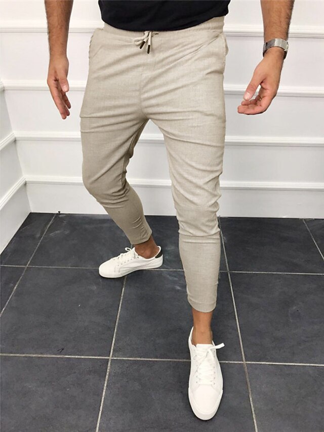 Mens Clothing Mens Bottoms | Mens Casual Trousers Chinos Pocket Elastic Waist Elastic Drawstring Design Full Length Pants Casual