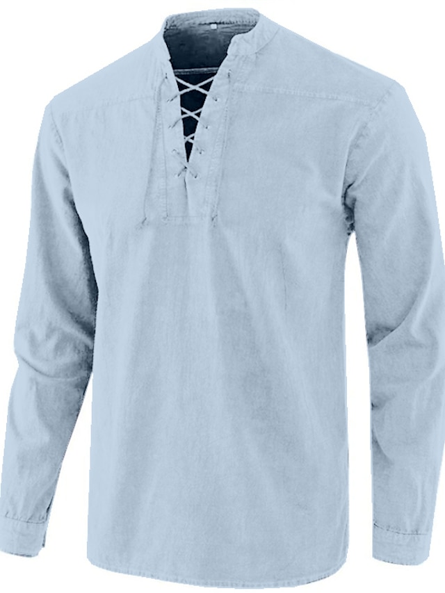 Mens Clothing Mens Shirts | Mens Shirt Solid Colored Standing Collar Casual Daily Drawstring Long Sleeve Tops Cotton Casual Fash