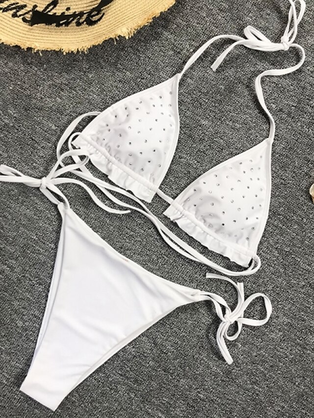 Womens Clothing Womens Swimwear | Womens Swimwear Bikini 2 Piece Normal Swimsuit Slim Basic Print Dot White Black Camisole Strap