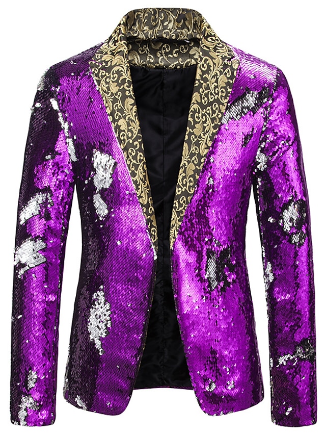 Mens Clothing Mens Outerwear | Mens Blazer Regular Sequins Pocket Coat Black Blue Purple Gold Red Casual Party Fall Single Breas