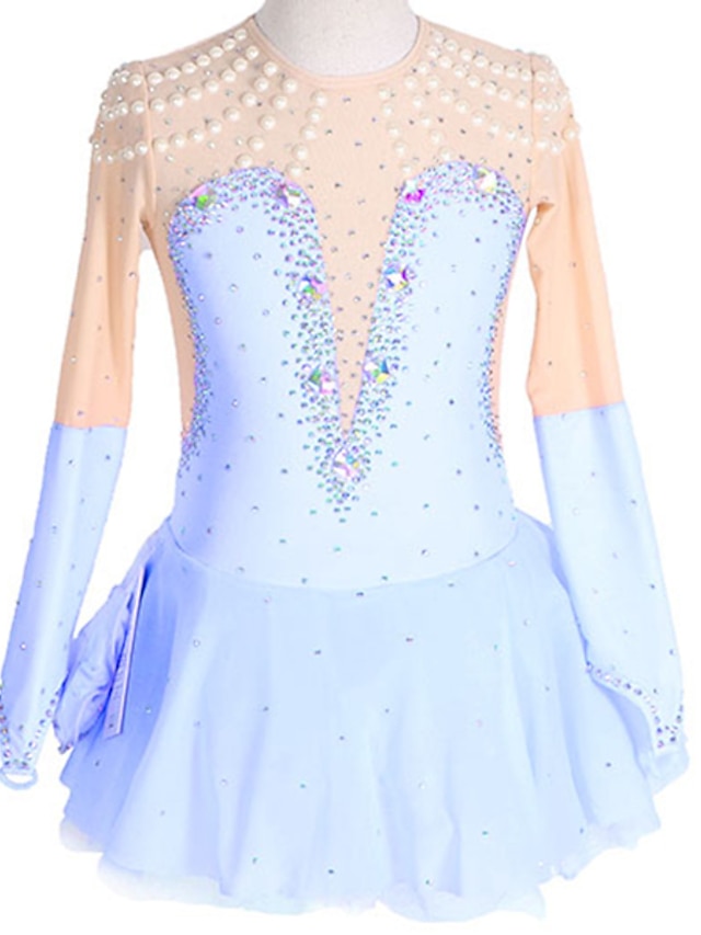 Sports & Outdoors Ice Skating | Figure Skating Dress Womens Girls Ice Skating Dress Outfits Purple Pink Blue Open Back Mesh Span