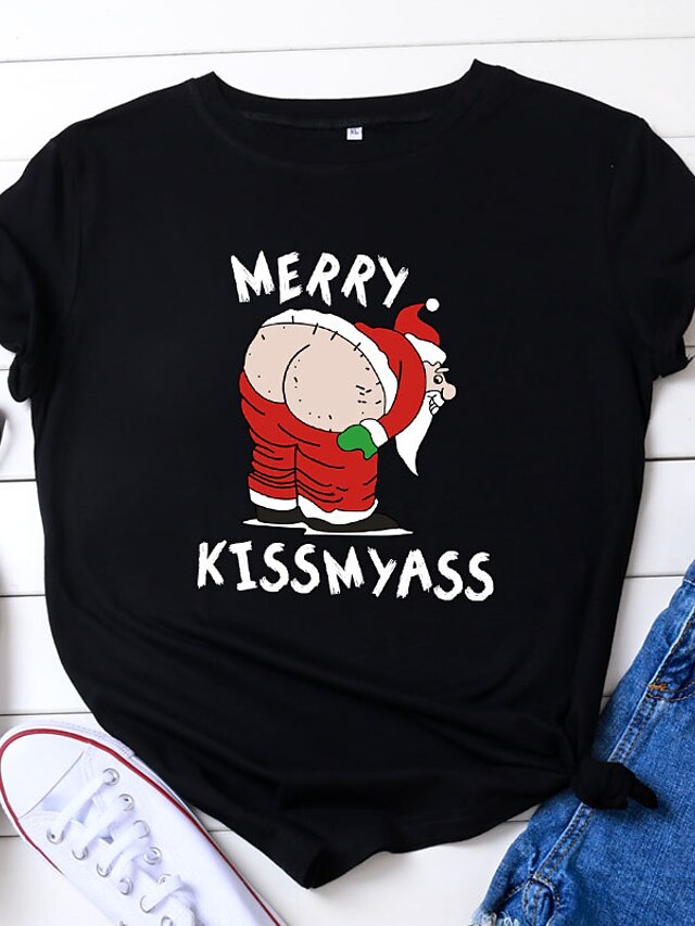 Womens Clothing Plus Size Collection | Womens Plus Size Tops T shirt Cartoon Letter Print Short Sleeve Crewneck Streetwear Festi