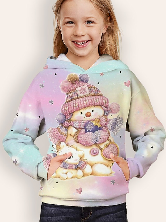 Baby & Kids Girls Clothing | Kids Girls Hoodie Long Sleeve Blushing Pink 3D Print Unicorn Animal Pocket Daily Indoor Outdoor Act