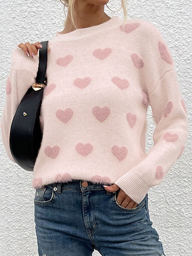 Womens Clothing Sweaters & Cardigans | Womens Sweater Pullover Jumper Knitted LOVE Heart Valentines DayGeometric Stylish Casual 