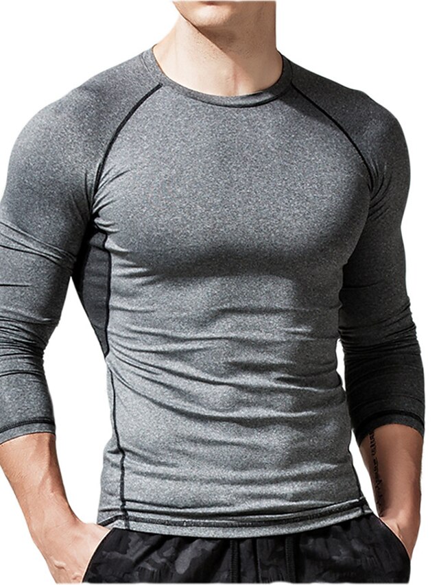  Men's T shirt Solid Color Crew Neck Casual Daily Long Sleeve Tops Lightweight Casual Classic Slim Fit White Black Gray / Sports