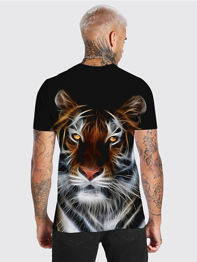 Men's Unisex T shirt Tee Tiger Graphic Prints Crew Neck Black 3D Print ...