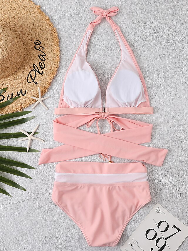 Womens Clothing Womens Swimwear | Womens Swimwear Bikini 2 Piece Normal Swimsuit Slim Basic Solid Color White Black Pink Camisol