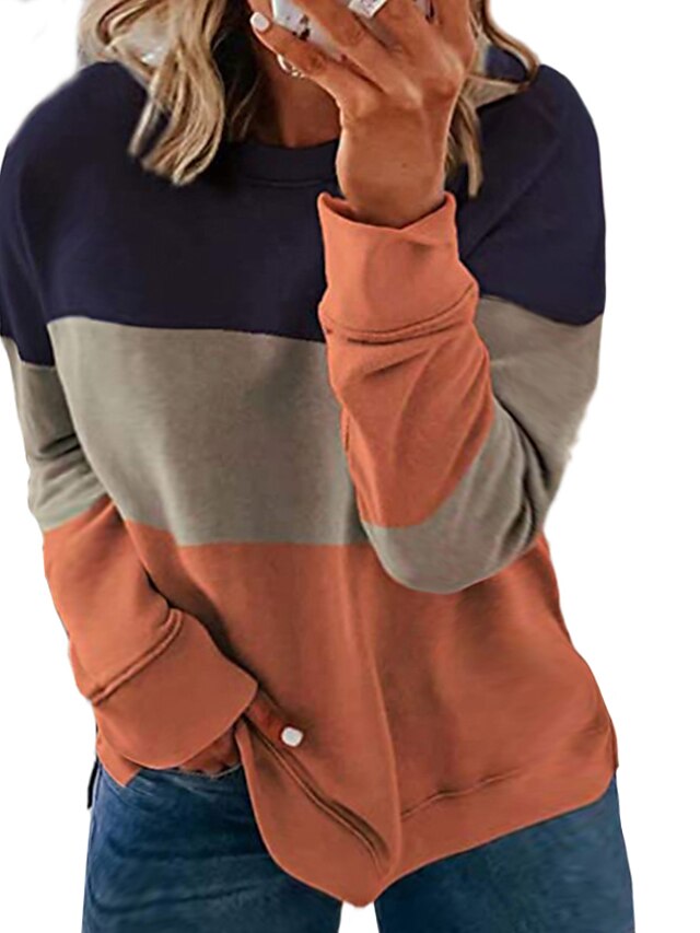 Womens Clothing Plus Size Collection | Womens Plus Size Tops Pullover Sweatshirt Color Block Patchwork Long Sleeve Crewneck Hood