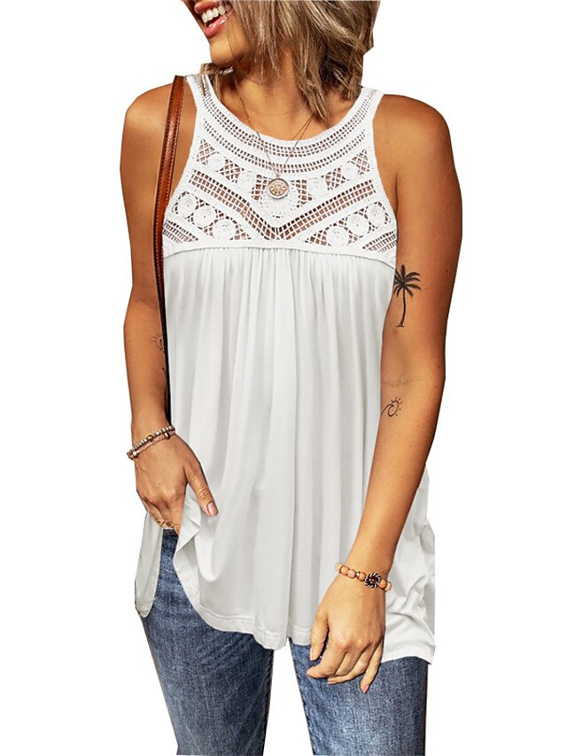 style     lace sexy round neck sleeveless top women st-alone   solid color vest