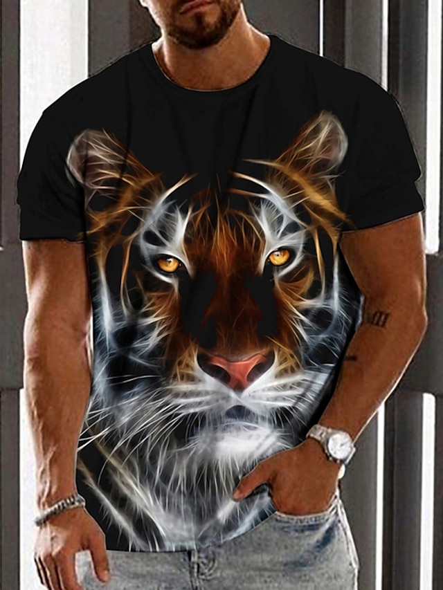  Men's Unisex T shirt Tee Tiger Graphic Prints Crew Neck Black 3D Print Daily Holiday Short Sleeve Print Clothing Apparel Designer Casual Big and Tall / Summer / Summer