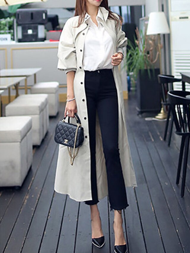 Womens Clothing Womens Outerwear | Womens Trench Coat Street Daily Going out Spring Summer Long Coat Stand Collar Regular Fit Br