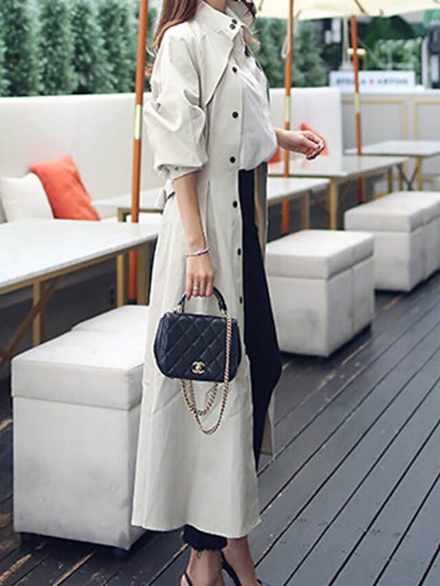 Womens Clothing Womens Outerwear | Womens Trench Coat Street Daily Going out Spring Summer Long Coat Stand Collar Regular Fit Br