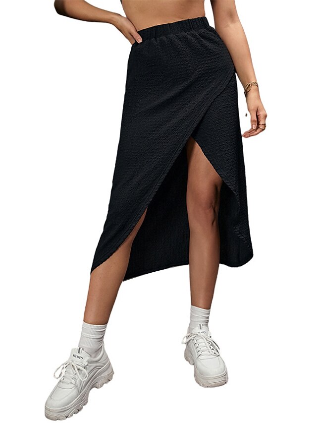 Womens Clothing Womens Bottoms | Womens Fashion Skirts Vacation Casual / Daily Solid Colored Split Black S M L / Asymmetrical - 