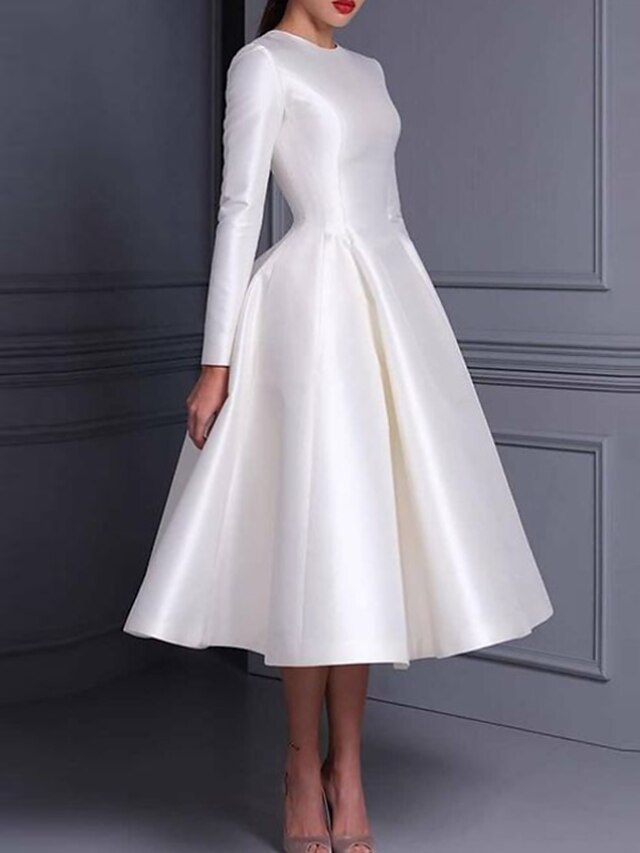 Ball Gown Cocktail Dresses Cute Dress Wedding Tea Length Long Sleeve ...